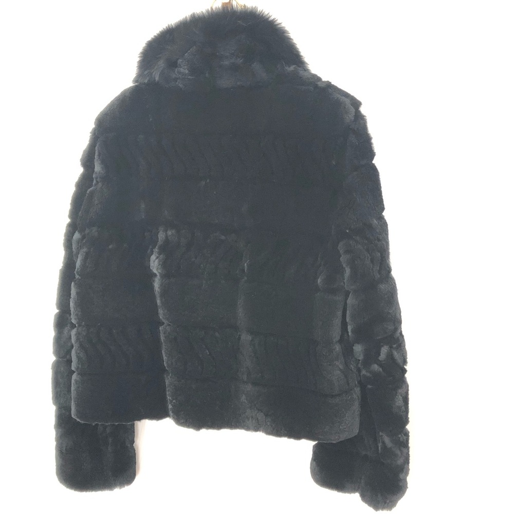 Real 100 rabbit fur jacket with real fox collar & pockets black - Picture 5 of 15